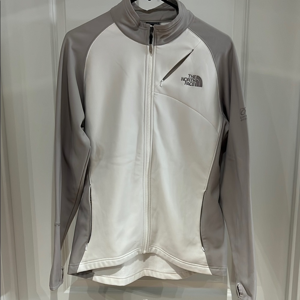 The North Face Gray and White Ski Jacket with High Collar